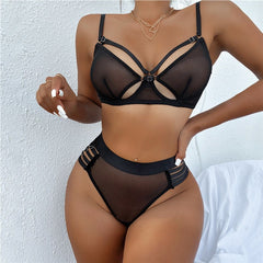 European and American Independent Station Hot-Selling New Style See-Through Mesh Wireless Motorcycle Sexy Lingerie Set