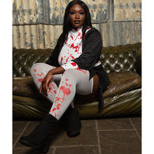 European and American Plus Size New Halloween Women's Clothing Rose Print Skull Jumpsuit Printed Slim Fit Thin Base Pants
