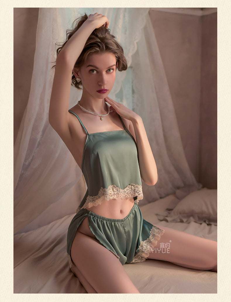 Yiyue New Sexy Camisole Nightdress Thin Lace See-through Temptation Camisole Shorts Women's Homewear Set8317