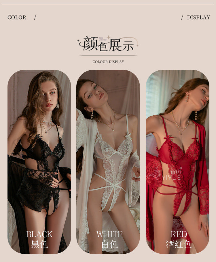Yiyue Original Sexy Lingerie Sexy Bodysuit Women Lace Temptation Pajamas No Need to Take Off Bed Battle Robe Set8948