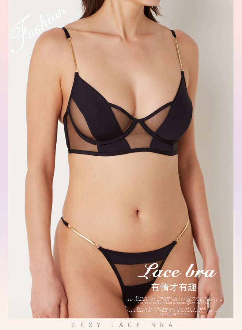 Cross-Border Sexy Lingerie Thin See-Through Mesh French Style Bra Large Bust Minimizer Plus Size Bra and Thong Set