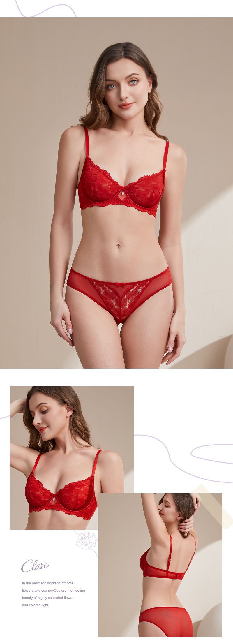 European and American Sexy Lace Lingerie for Women, French Style Ultra-Thin See-Through Plus Size Lingerie, Large Bust Minimizer, Anti-Sagging Bra Set