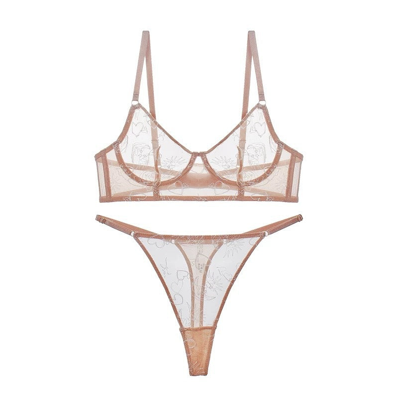 Cross-Border Hot-Selling Sexy Lingerie Ultra-Thin Transparent French Lace Lingerie Large Bust Minimizer Plus Size Bra Set