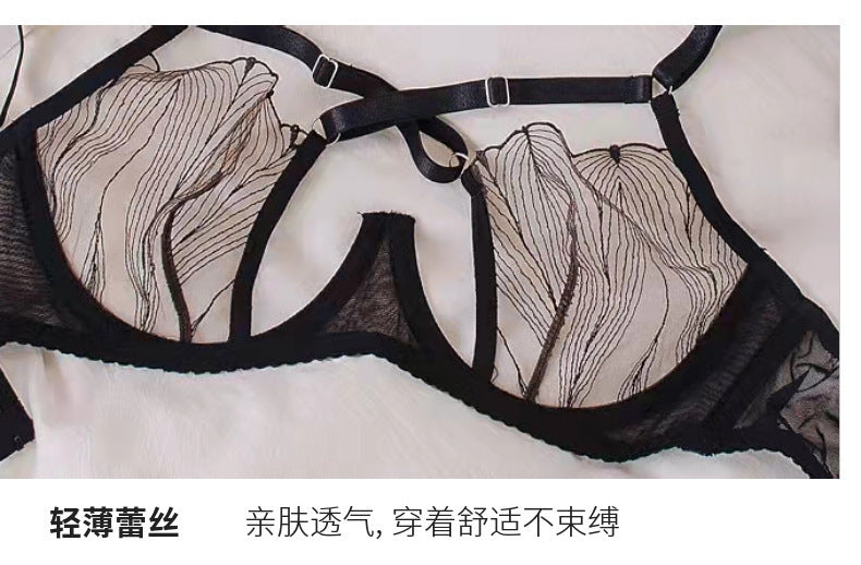 European and American Cross-Border Hot-Selling Sexy Lingerie Cross-Strap Lace Big Bust Minimizer Plus Size Lingerie Set