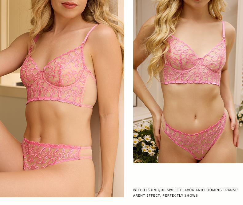 Cross-Border Foreign Trade French Style Lingerie Sexy Lace See-Through Erotic Bra Large Bust Minimizer Anti-Sagging Lingerie Set