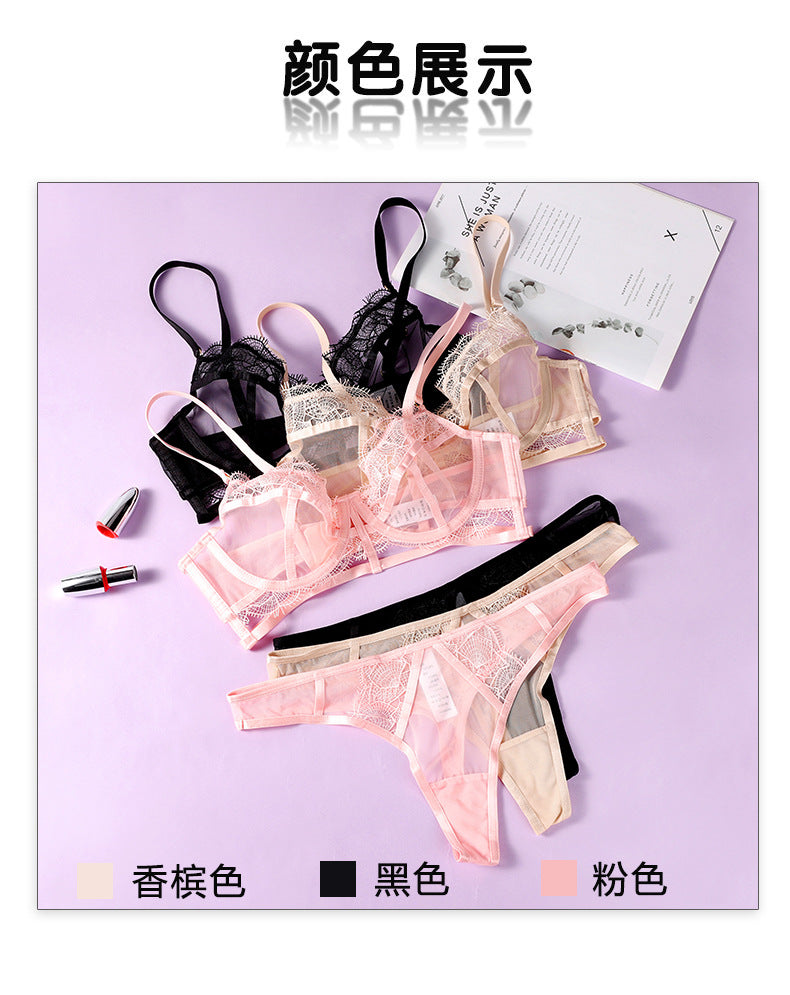 French Semi-Transparent Lace Lingerie Set Bra Sexy Pure Desire Hollow Bra Women's Push-Up Wholesale