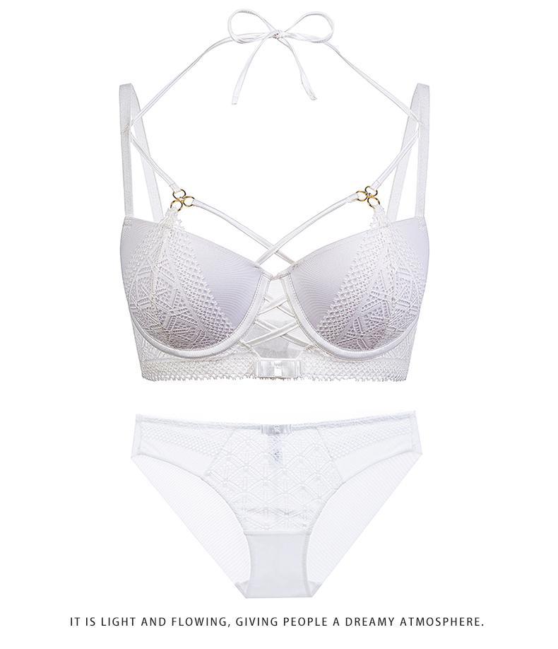 Cross-Border European and American Style French Lingerie Sexy Lace Strap Design Large Bust Push-Up Anti-Sagging Bra Set