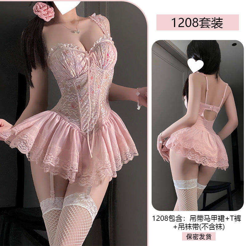 Yiyue Sexy Plus Size Floral Fishbone Push-Up Vest Dress Women's Lingerie Lace Temptation Set Nightwear1208