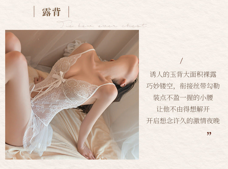 Yiyue Sexy Lingerie Sexy Strap Lace Temptation Bodysuit Women Hot Uniform Open Crotch Lace-up Nightdress8494