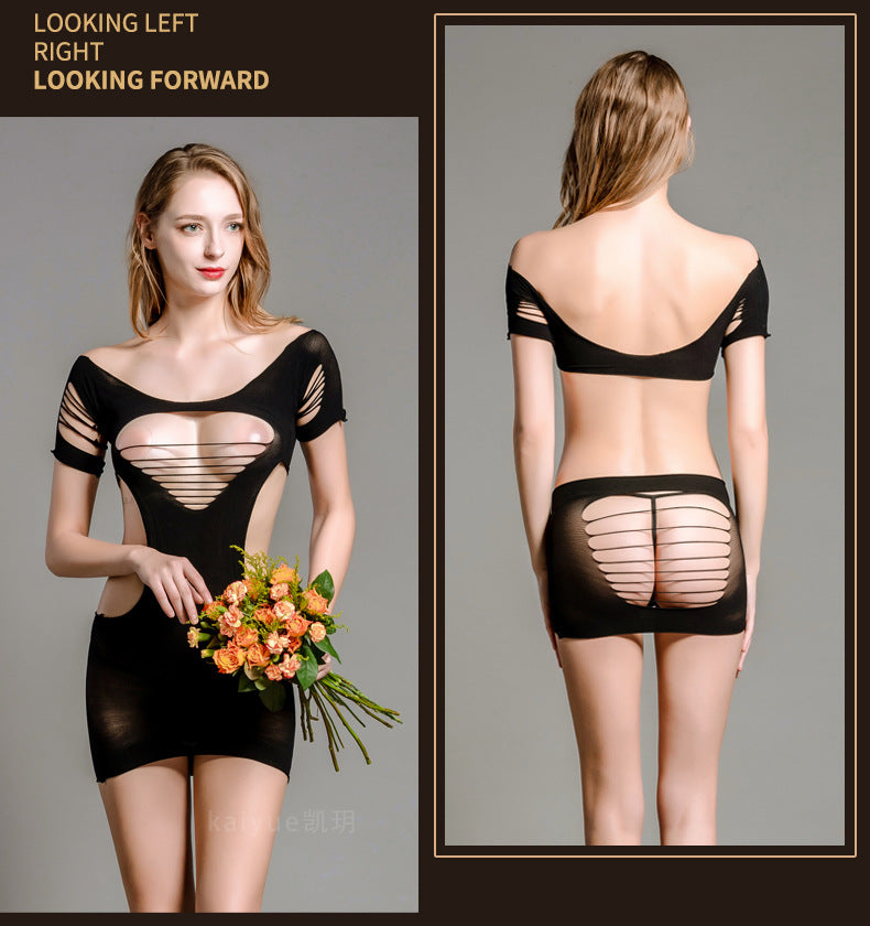 European and American Hot-Selling Sexy Lingerie Women's Sexy Uniform Temptation Bodystocking Lace Stockings Nightwear Mesh Outfit Set