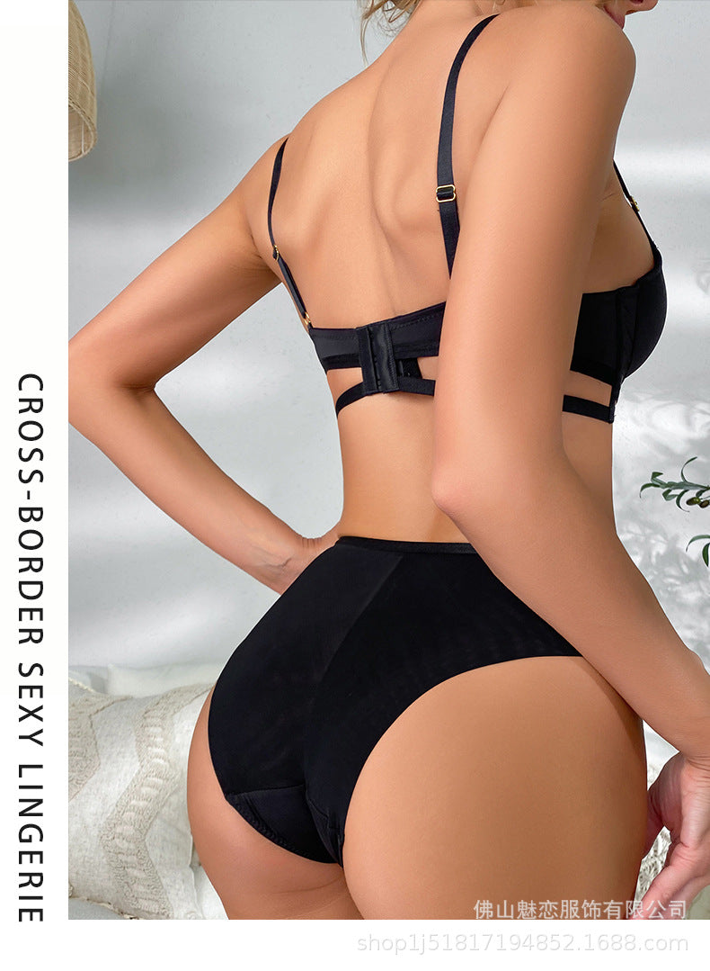 Cross-Border European and American Sexy Lingerie for Women, Cross-Strap Seamless Bra, Large Bust Minimizer, Anti-Sagging Bra Set