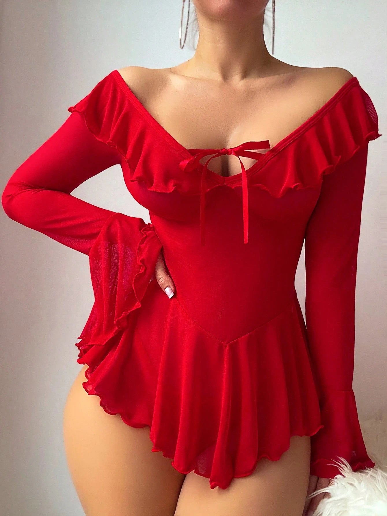 Cross-Border Foreign Trade European and American Sexy See-Through Mesh Dress Temptation Off-Shoulder Pure Desire Style Uniform Sexy Lingerie