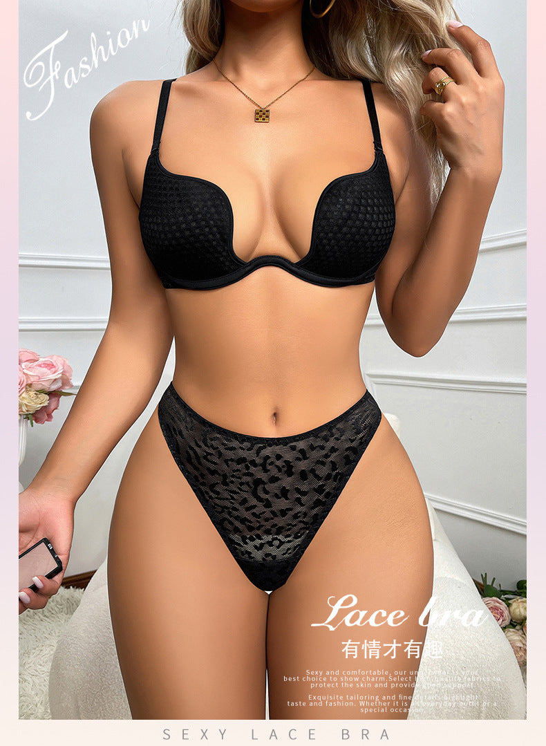 Sexy Lingerie U Leopard Print Backless Push-Up Bra for Large Busts, Minimizing and Anti-Sagging, Large Size Bra