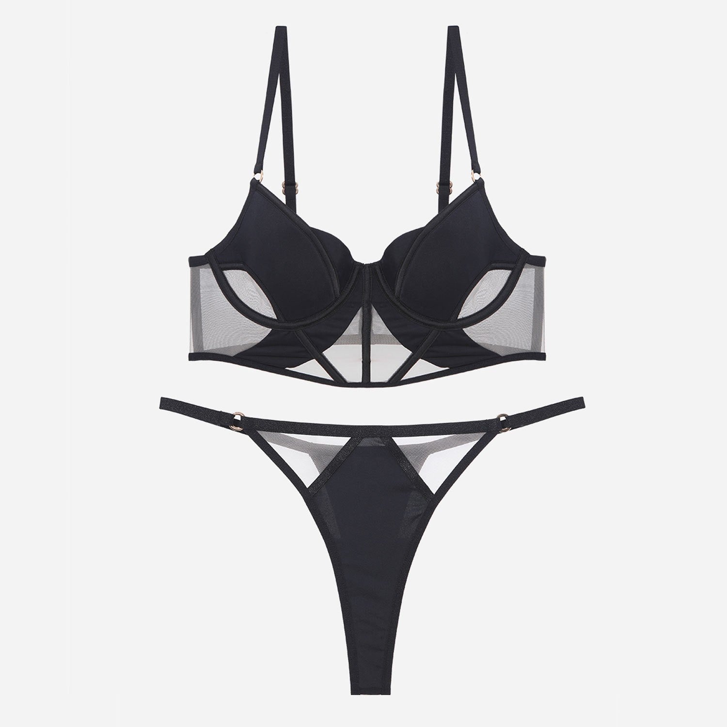 Cross-Border Sexy Lingerie for Women French Style Thin Cotton Smooth Mesh Fishbone Bra Set for Large Bust Minimizing Anti-Sagging Bra Set