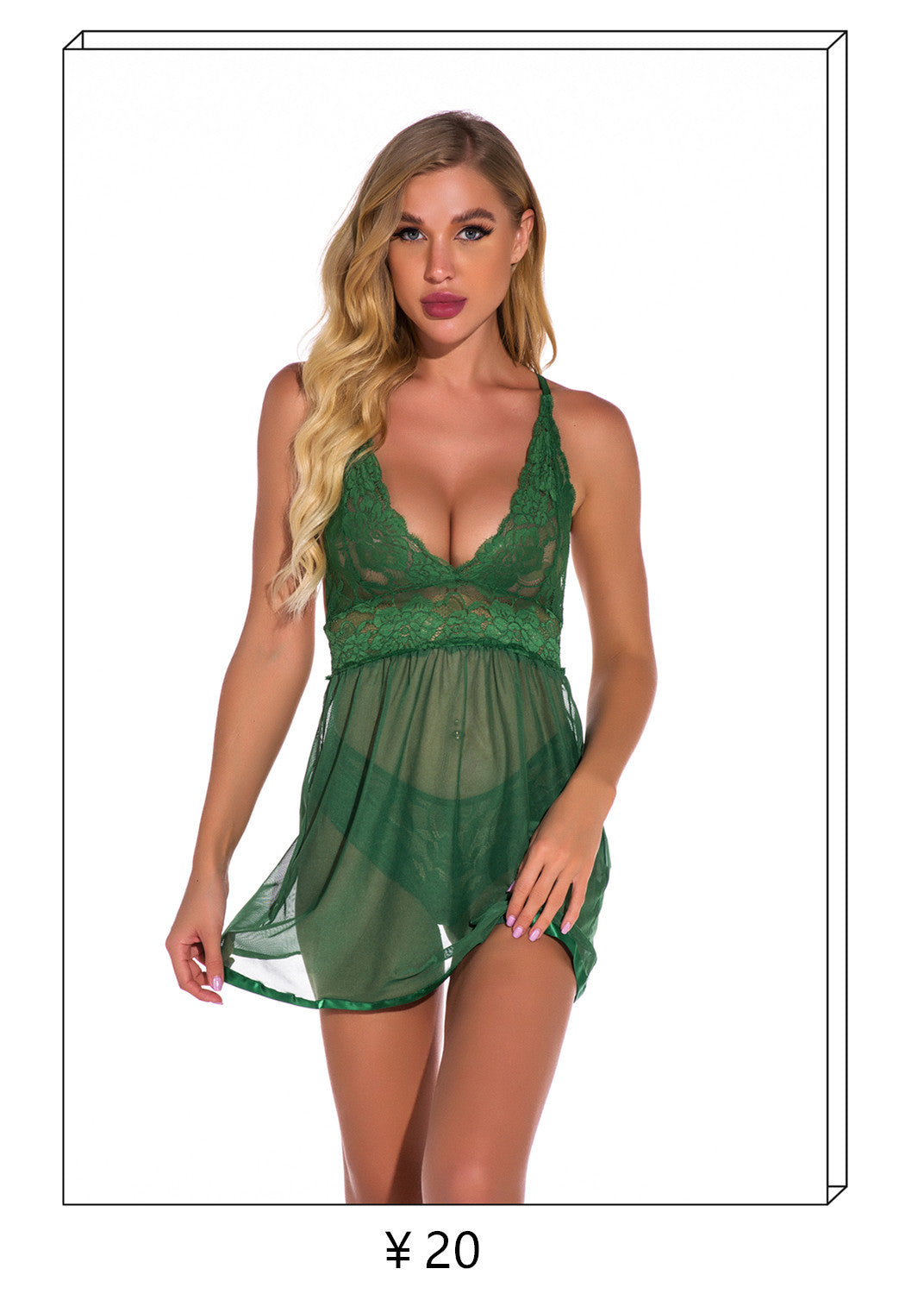 European and American Foreign Trade Women's Sexy Lingerie Transparent Nightdress Eyelash Lace Nightgown eBay Source of Goods