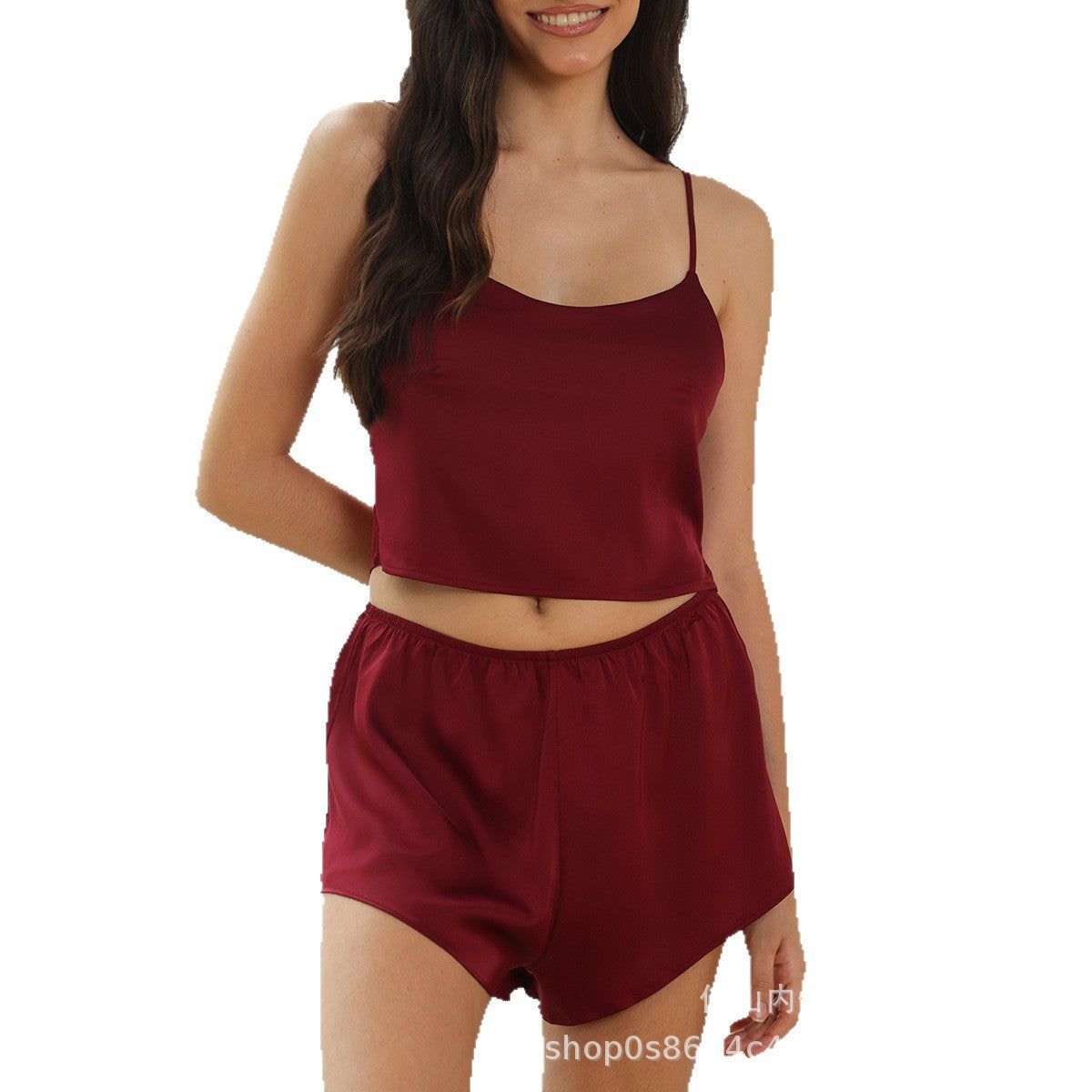 European and American New Sexy Pajamas for Women Ice Silk Summer Thin Solid Color Strap Shorts Homewear Two-Piece Set Wholesale