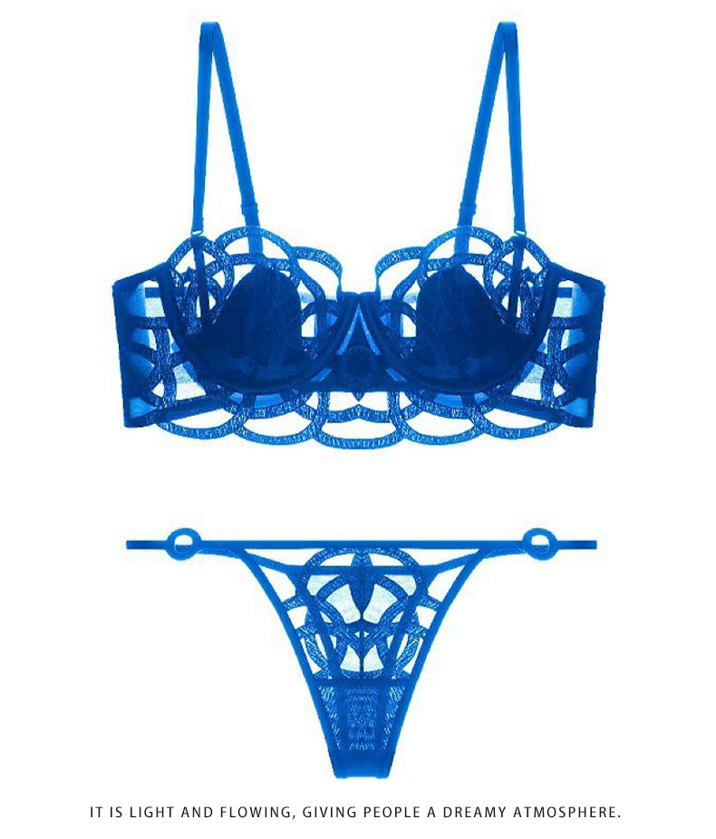 French Style Sexy Lingerie for Women, Thin Transparent Breathable Lace Bra, Minimizing Large Bust, Side Breast Collection, Push-Up Bra Set