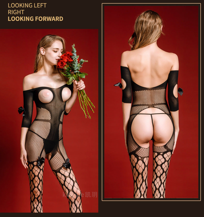 European and American Hot-Selling Sexy Lingerie Women's Sexy Uniform Temptation Bodystocking Lace Stockings Nightwear Mesh Outfit Set