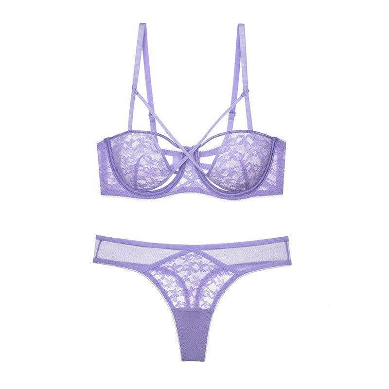 French Style Sexy Lingerie for Women Pure Desire Strap Design Bubble Fabric Breathable Lingerie Set Small Chest Enhancing Push-Up Bra