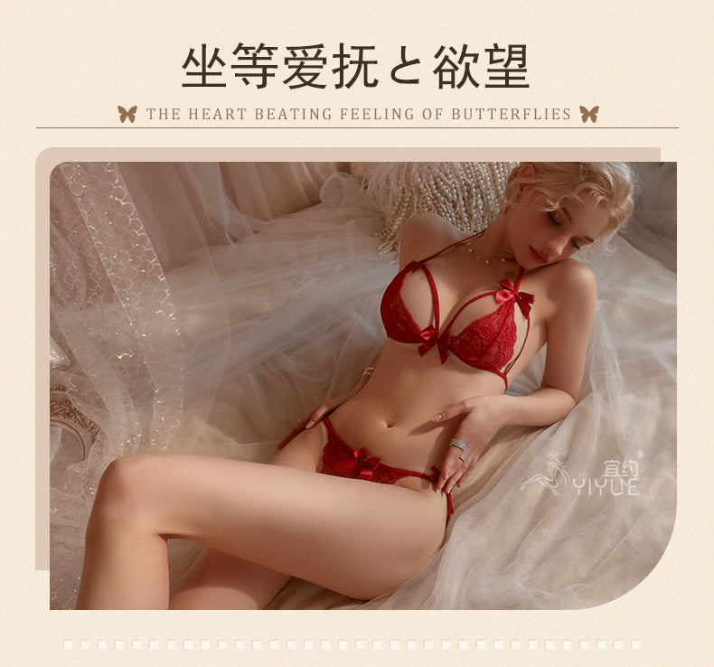 Yiyue Sexy Lingerie Lace Temptation Three-Point Bra and Panties Women's Transparent Nightwear Set Wholesale8601