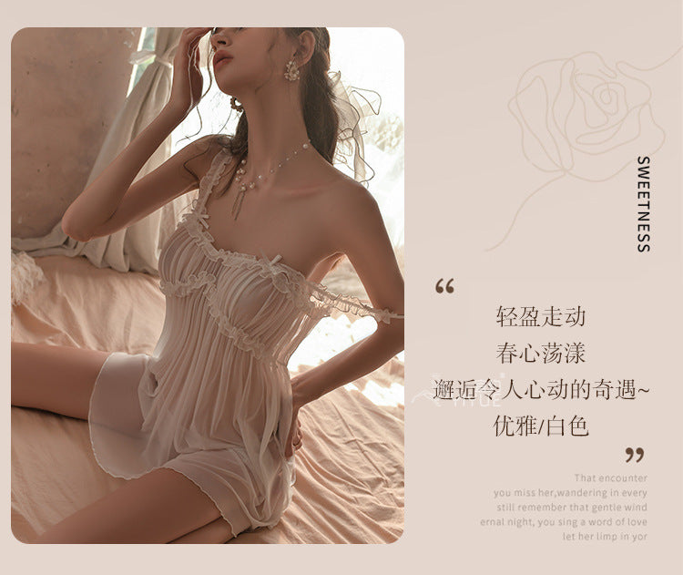 Yiyue Sexy Lingerie Pure Desire Nightdress Hot See-through Temptation Uniform No-Need-to-Take-Off Pajamas Set8916