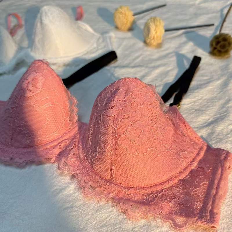 European and American Russian Hot-Selling Sexy Lingerie Lace Small Chest Enhancing Anti-Sagging Embroidered Color-Block Push-Up Bra Set