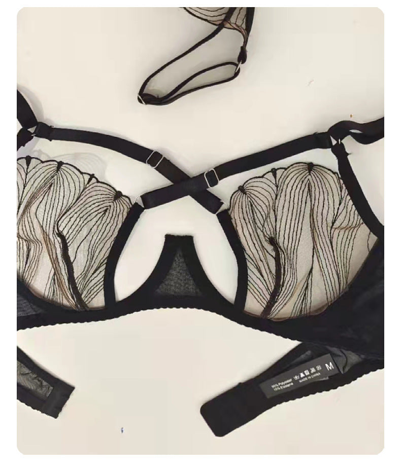 European and American Cross-Border Hot-Selling Sexy Lingerie Cross-Strap Lace Big Bust Minimizer Plus Size Lingerie Set
