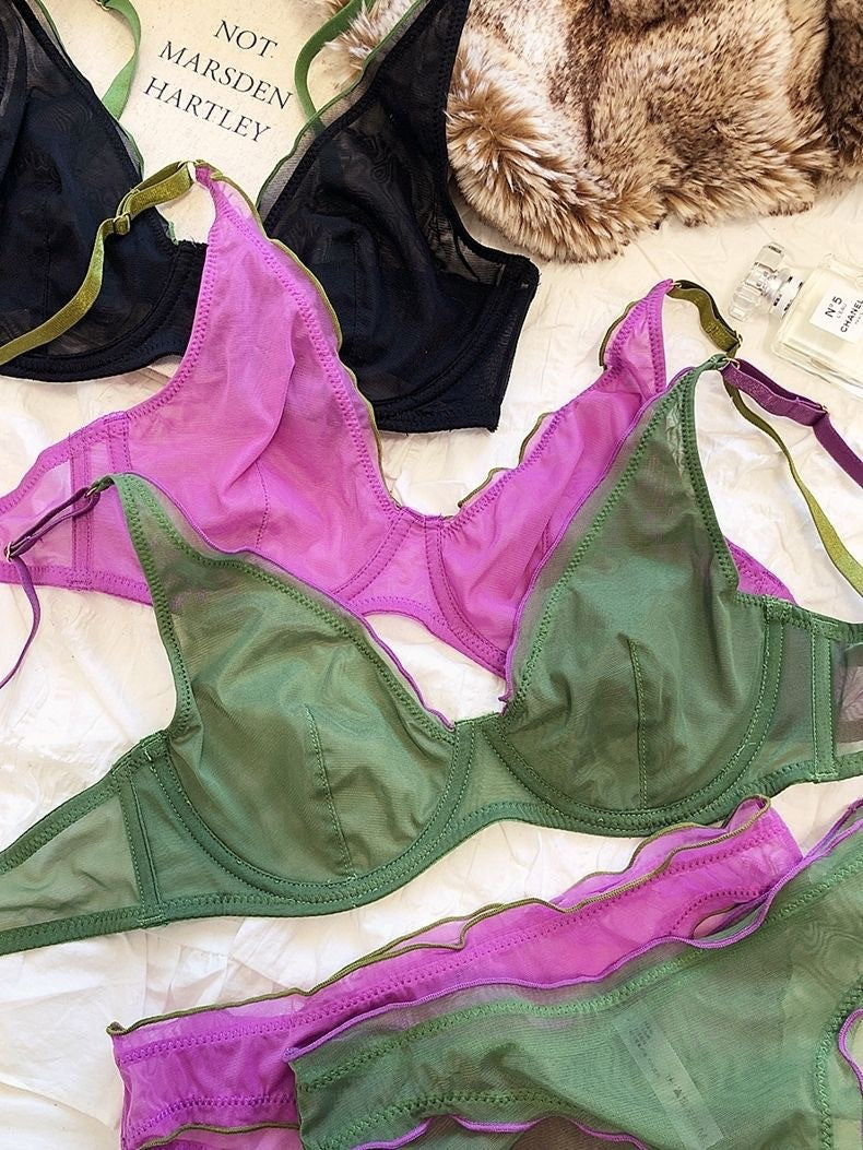 Cross-Border Hot-Selling Sexy Lingerie Ultra-Thin Mesh Large Bust Minimizer Side Breast Collection Anti-Sagging Bra Sexy Lingerie Set