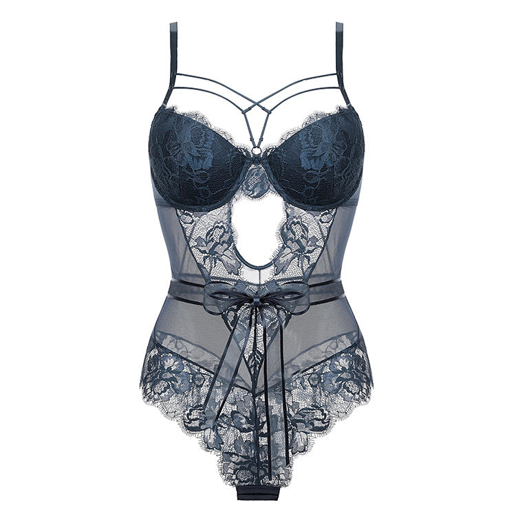 French Style Sexy Bodysuit Temptation Bow Transparent Lace European and American Tight Sexy Jumpsuit