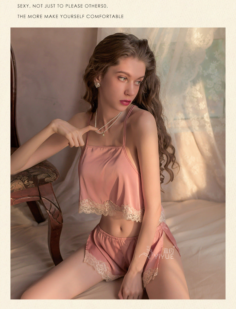 Yiyue New Sexy Camisole Nightdress Thin Lace See-through Temptation Camisole Shorts Women's Homewear Set8317