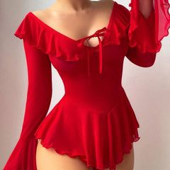 Cross-Border Foreign Trade European and American Sexy See-Through Mesh Dress Temptation Off-Shoulder Pure Desire Style Uniform Sexy Lingerie