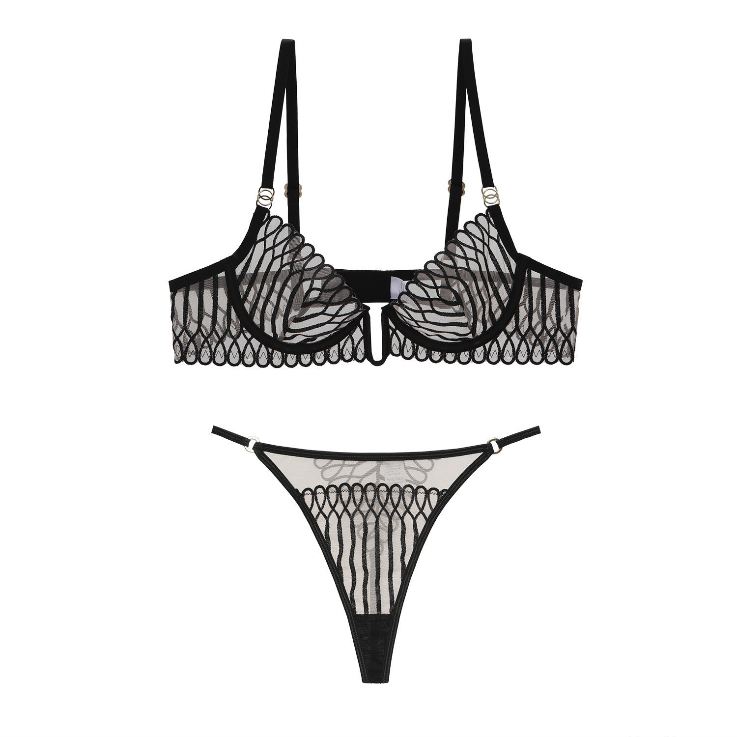 Cross-border European and American Sexy Lingerie for Women Ultra-thin Deep U Shell-Shaped Embroidery Large Bust Minimizing Anti-Sagging Lift Bra Set