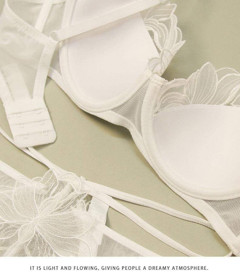 Cross-Border Sexy Lace Embroidery Underwear Summer Thin Cotton Large Bust Minimizing French Style Underwear Anti-Sagging Plus Size Bra