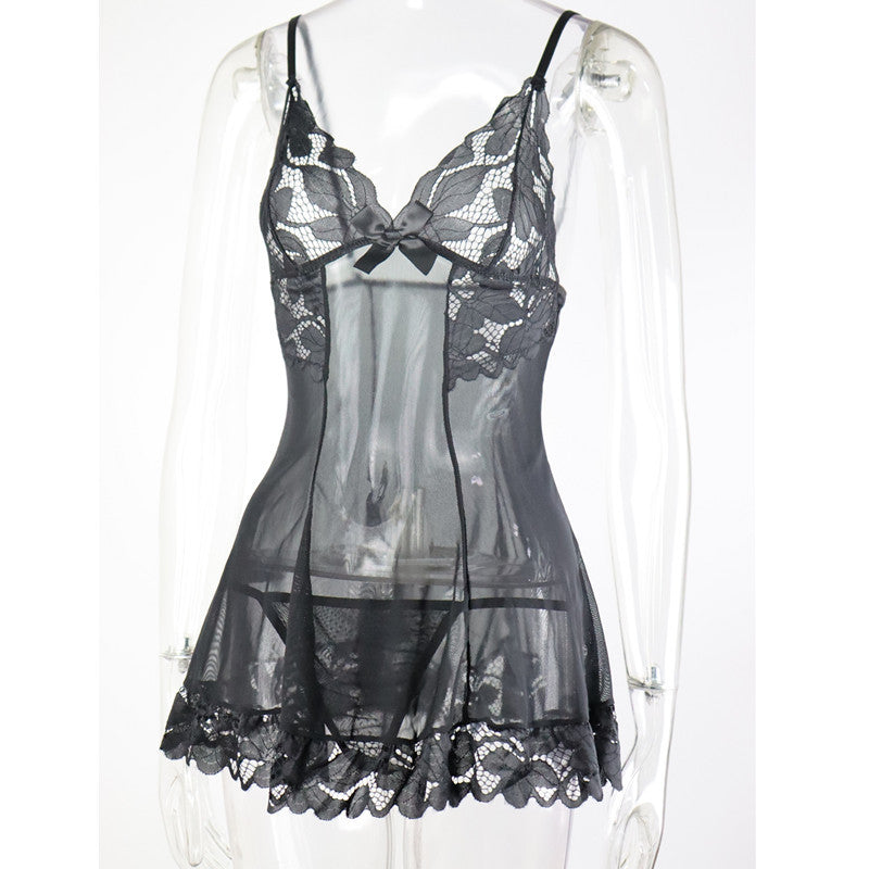 New Sexy Lingerie Temptation See-through Mesh Hollow Out Hot Backless Camisole Dress Uniform Set In Stock