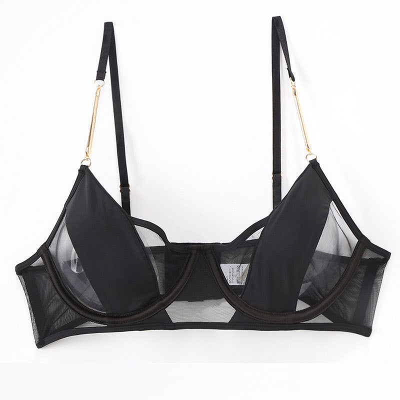 Cross-Border Sexy Lingerie Thin See-Through Mesh French Style Bra Large Bust Minimizer Plus Size Bra and Thong Set