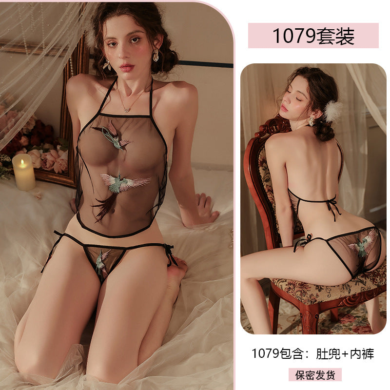 Yiyue Sexy Pure Desire Lingerie Classical Embroidery Bellyband Uniform Temptation Bedside Flirting Sleepwear Set1079