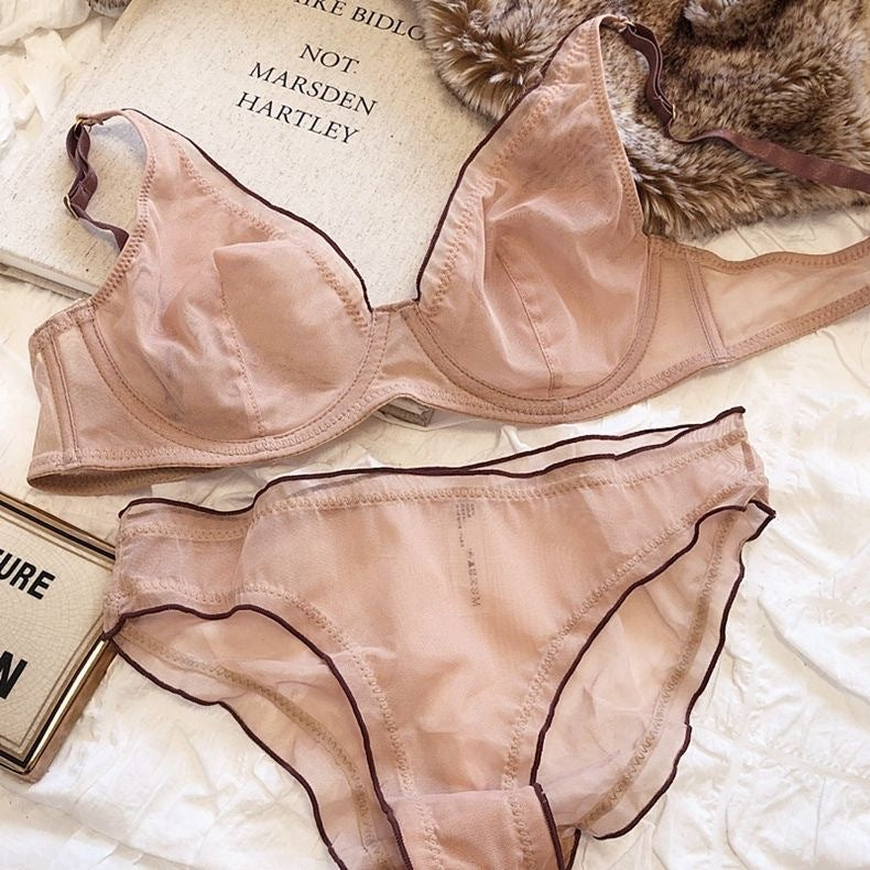 Cross-Border Hot-Selling Sexy Lingerie Ultra-Thin Mesh Large Bust Minimizer Side Breast Collection Anti-Sagging Bra Sexy Lingerie Set