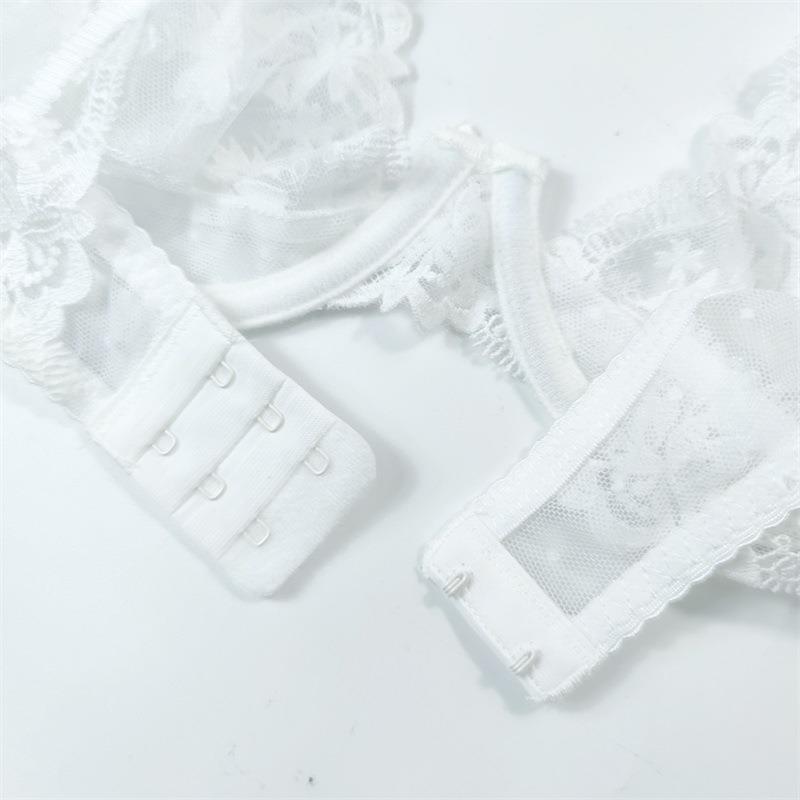 French Style Sexy Lingerie Ultra-Thin See-Through Pure Desire Floral Lace Lingerie Set Large Bust Minimizer Anti-Sagging Bra