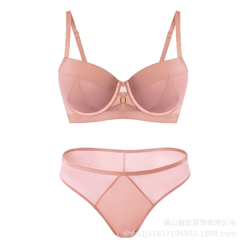 European and American Cross-Border Sexy Lingerie Seamless Half-Cup Small Chest Push-Up Bra Anti-Sagging Side Breast Collection Lift Bra Set