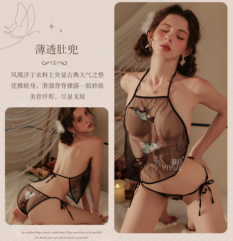 Yiyue Sexy Pure Desire Lingerie Classical Embroidery Bellyband Uniform Temptation Bedside Flirting Sleepwear Set1079