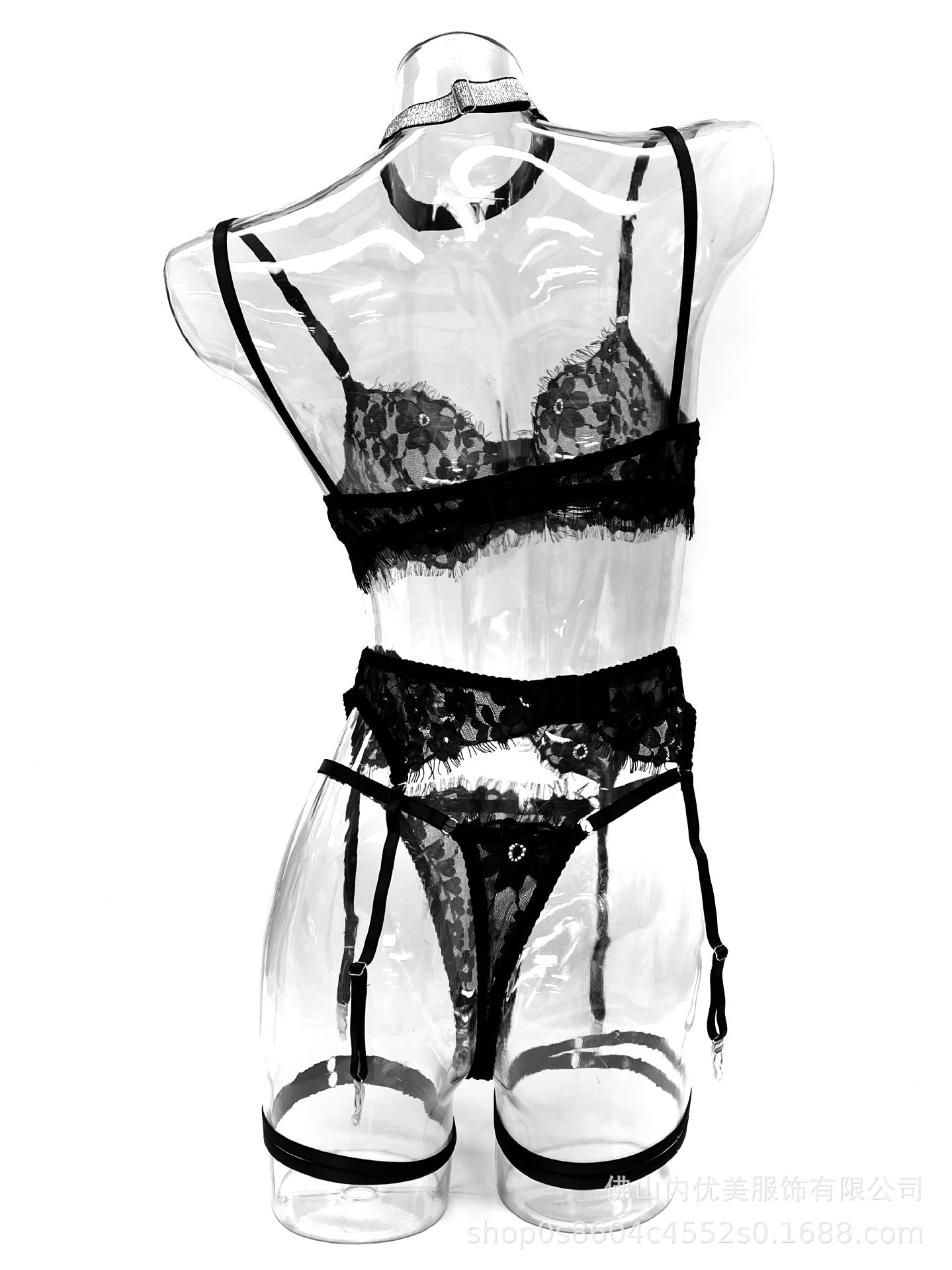 European and American Cross-Border Hot-Selling Sexy Lingerie Ultra-Thin See-Through Temptation Lace Lingerie Thong Five-Piece Set Wholesale