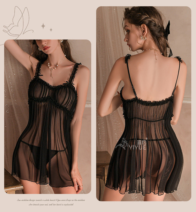 Yiyue Sexy Lingerie Pure Desire Nightdress Hot See-through Temptation Uniform No-Need-to-Take-Off Pajamas Set8916