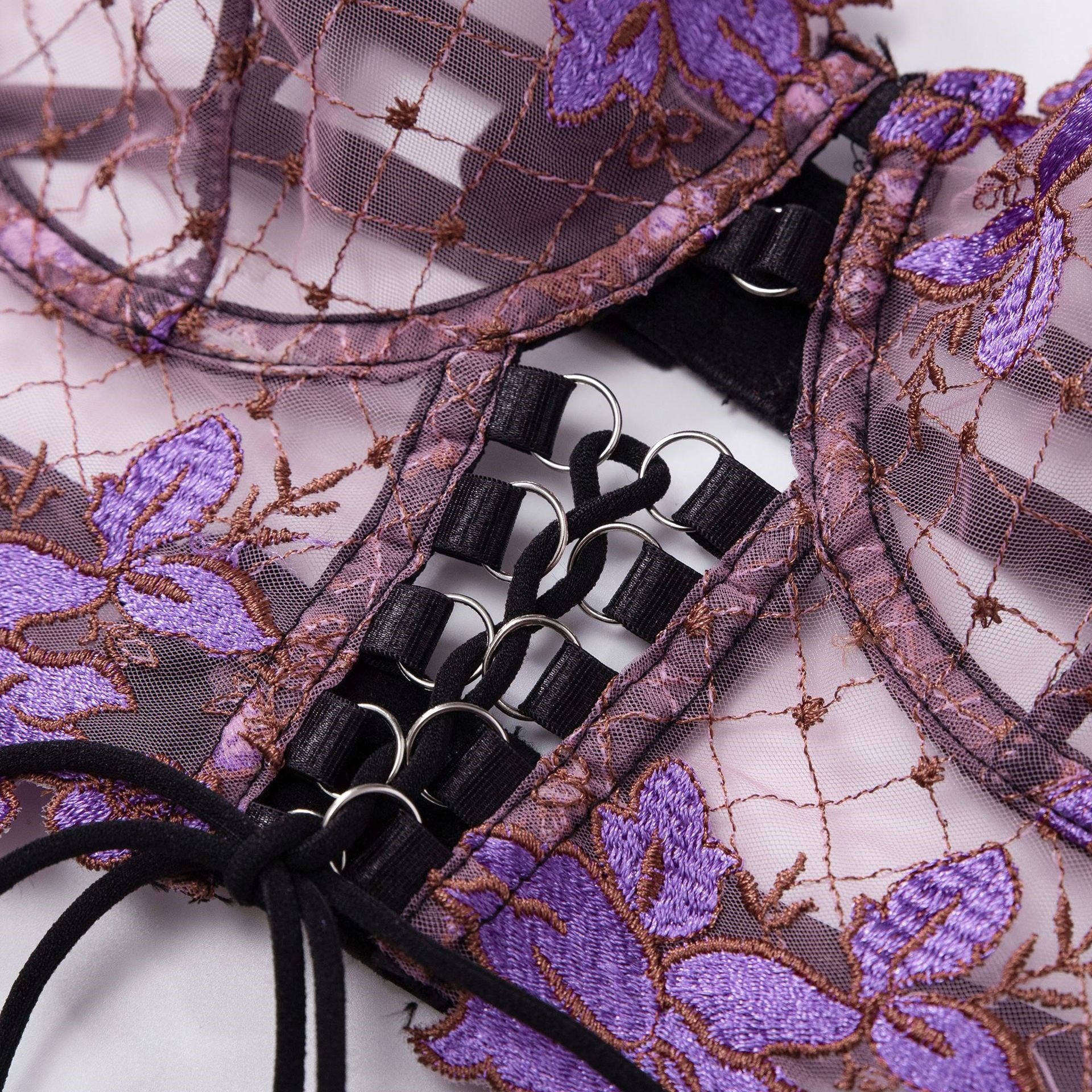 Cross-Border Sexy Lingerie for Women Ultra-Thin See-Through Floral Embroidery Lace Bra Large Bust Minimizer Sexy Lingerie Four-Piece Set