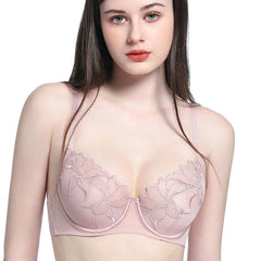 Cross-Border Sexy Lace Embroidery Underwear Summer Thin Cotton Large Bust Minimizing French Style Underwear Anti-Sagging Plus Size Bra