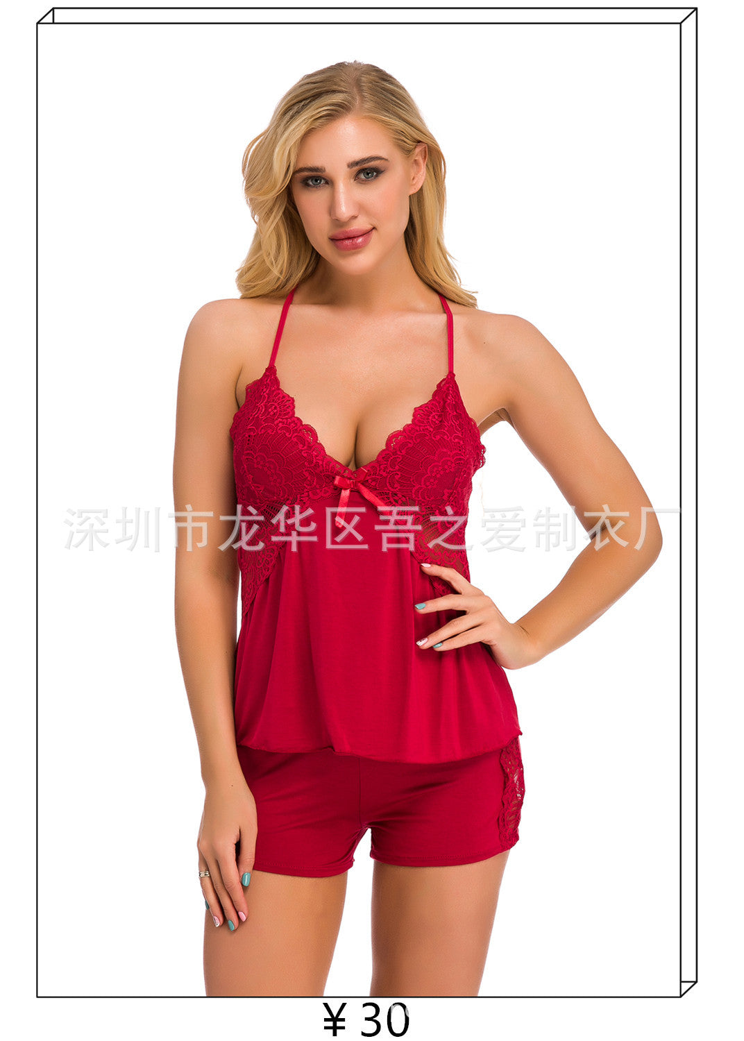 European and American Foreign Trade Women's Sexy Lingerie Long Lace Dress V Collared Three-quarter Sleeve Sexy Nightgown AliExpress Source Robe