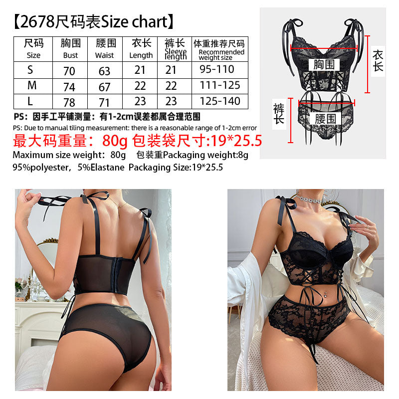 2025European and American Amazon Sexy Lingerie Lace See-through Temptation Push-up Bra Thong Two-piece Set