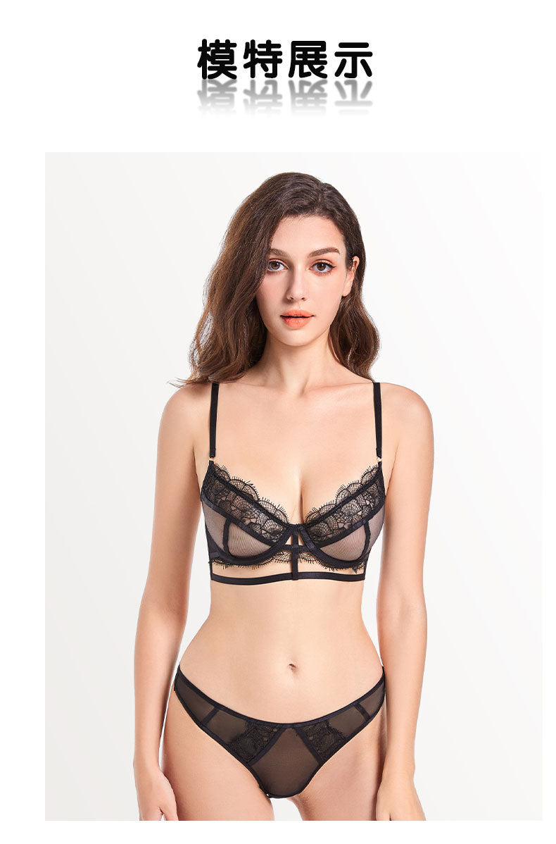 French Semi-Transparent Lace Lingerie Set Bra Sexy Pure Desire Hollow Bra Women's Push-Up Wholesale