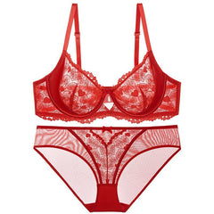 European and American Sexy Lace Lingerie for Women, French Style Ultra-Thin See-Through Plus Size Lingerie, Large Bust Minimizer, Anti-Sagging Bra Set