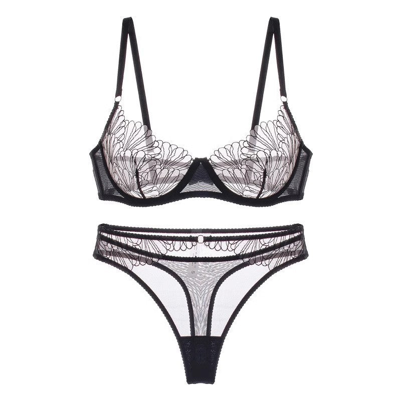 European and American Cross-Border Sexy Lingerie for Women French Style Ultra-Thin Lace Bra Large Bust Minimizer Anti-Sagging Erotic Lingerie Set
