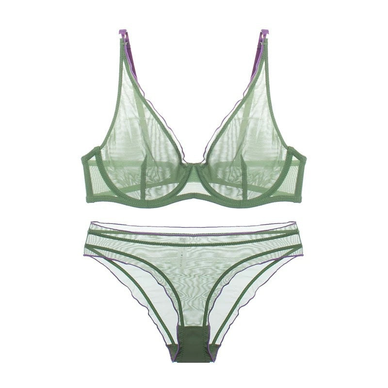 Cross-Border Hot-Selling Sexy Lingerie Ultra-Thin Mesh Large Bust Minimizer Side Breast Collection Anti-Sagging Bra Sexy Lingerie Set